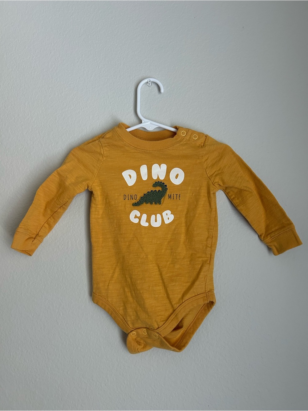 Caramel Mustard Yellow "Dino Club" Long-Sleeve Bodysuit